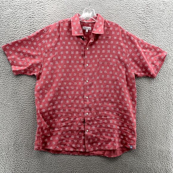 Peter Millar Linen Shirt Men Large Red Floral Coastal Grandpa Country Club Beach - Picture 2 of 9